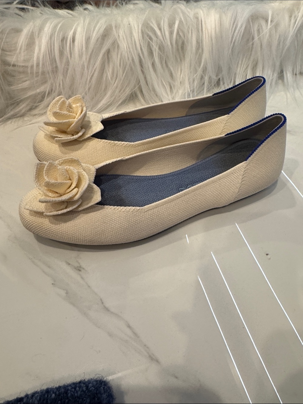 Cream Floral Appliqué Women's Ballet Flats